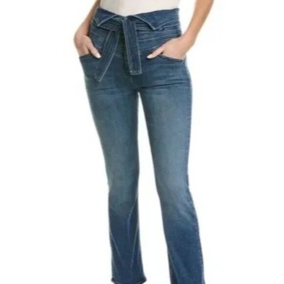 Mother Womens 25 The Triple Stack Insider Crop Belted Jeans Raw Hem Chick‎ Flick - Picture 1 of 16